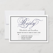 Navy Chic Calligraphy Script Wedding Reply Card