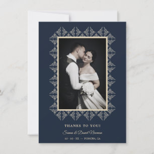 Navy Chic Wedding Flourish Lace Framed Photo Thank You Card