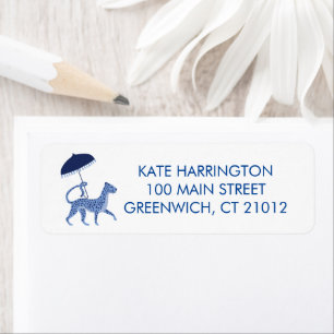Navy Chinoiserie Cheetah Return Address Label