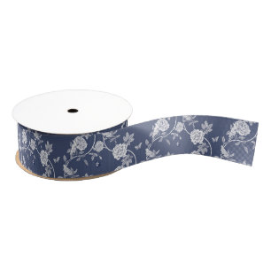 Navy Chinoiserie Floral Grosgrain Ribbon