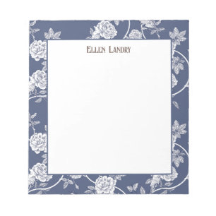 Navy Chinoiserie Floral Personalised Notepad