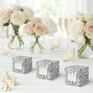 Navy Chinoiserie Floral Wedding Thank You Favour Box