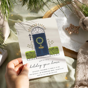 Navy Christmas Door Holiday Open House Invitation