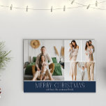 NAVY Christmas Elegant 4 Collage Photo message Holiday Card<br><div class="desc">Share your family’s highlights with this year-in-review Christmas card featuring a simple, minimal, and clean design. The front includes a modern four photo collage paired with the festive greeting “Merry Christmas” in an elegant serif font over a Classic and chic Navy Blue colour, with space to personalise your family name...</div>