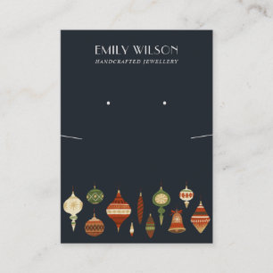 NAVY CHRISTMAS ORNAMENT NECKLACE EARRING DISPLAY BUSINESS CARD