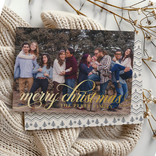 Navy Christmas Pattern Simple Foil Script Card