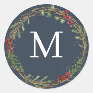 Navy Christmas Wreath Monogram Seal