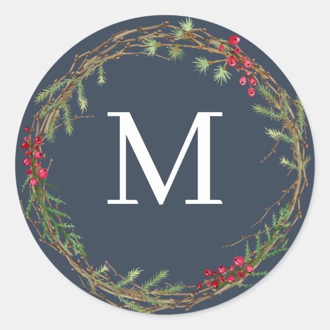 Navy Christmas Wreath Monogram Seal (Front)