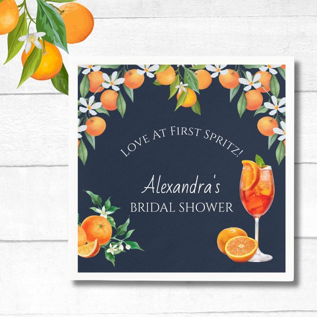 Navy Citrus Love at First Spritz Bridal Shower  Napkin (Creator Uploaded)