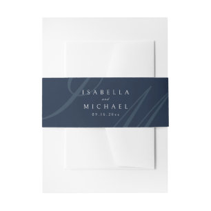 Navy Classic Elegance Calligraphy Monogram Wedding Invitation Belly Band
