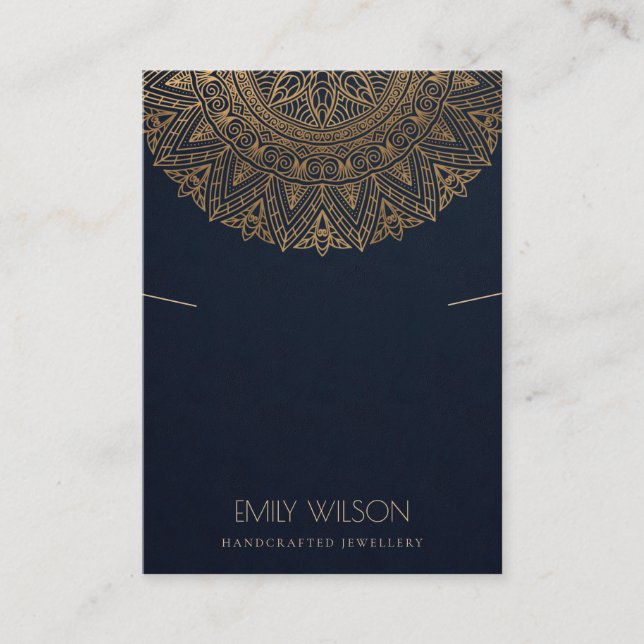 NAVY CLASSIC GOLD ORNATE MANDALA NECKLACE DISPLAY BUSINESS CARD (Front)