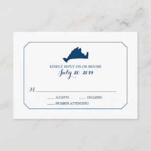 Navy Classic Marthas Vineyard Map Wedding RSVP Card