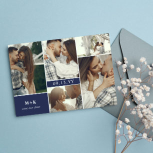Navy Clean Modern Initials & Photos Save the Date