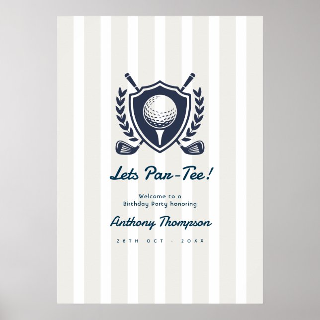 Navy & Cloud Dancer Preppy Golf Birthday Welcome Poster (Front)