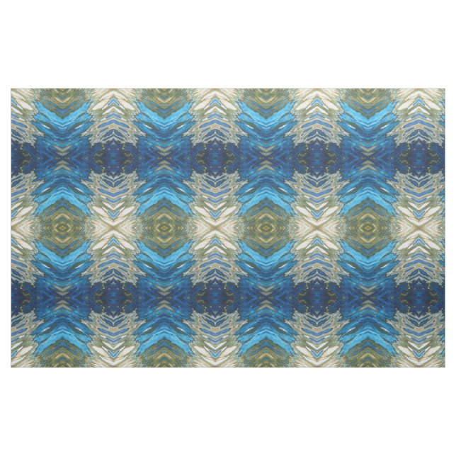 Navy Cobalt Olive Green & Cream Ikat Boho Fabric (Fat Quarter)
