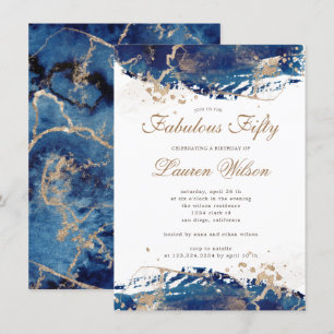 navy coean gold waves fabulous fifty birthday invitation