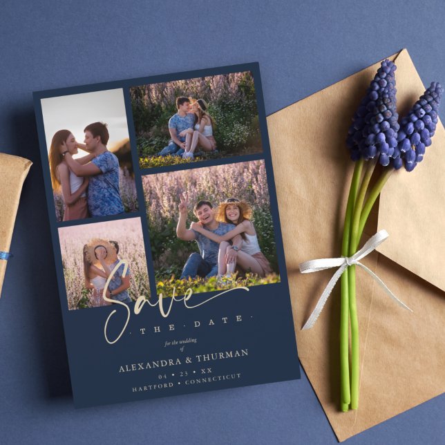 Navy Collage Wedding Save Date 4 Photos Covid19 (Creator Uploaded)