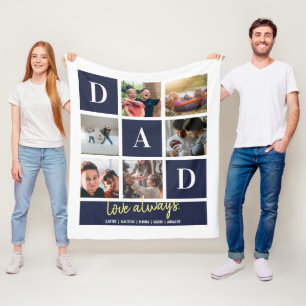 Navy Colorblock Dad Family Photo Collage Fleece Blanket