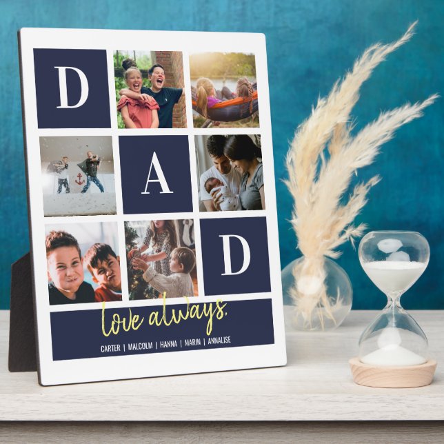 Navy Colorblock Dad Family Photo Collage Plaque (Side)