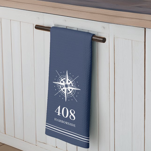 Navy | Compass House Number & Street Name Tea Towel (Creator Uploaded)