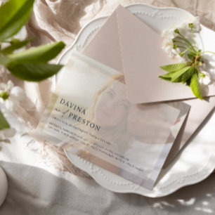 Navy Contemporary  Script Horizontal Photo Wedding Invitation