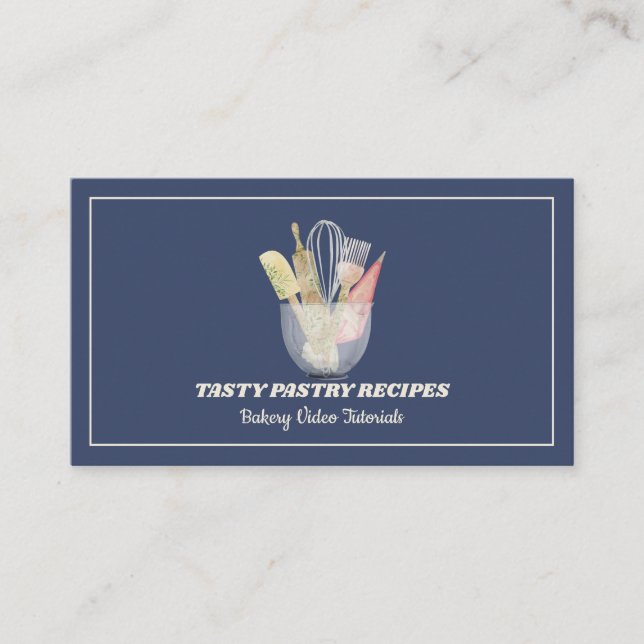 Navy Cooking Wooden Rustic Bakery Business Card (Front)