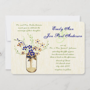 Navy Copper and Green Mason Jar Wild Flower Invitation