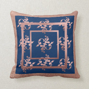 Navy & Copper Damask Throw Pillow
