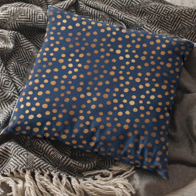 Navy Copper Metallic Polka Dots Spots Cushion (Creator Uploaded)