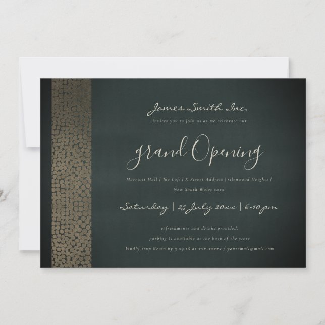 NAVY COPPER MOSAIC DOTS GRAND OPENING CEREMONY INVITATION (Front)