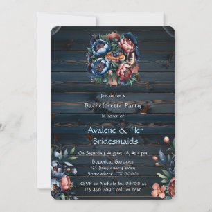 Navy & Copper Peony Wood Bridesmaids Luncheon Invitation