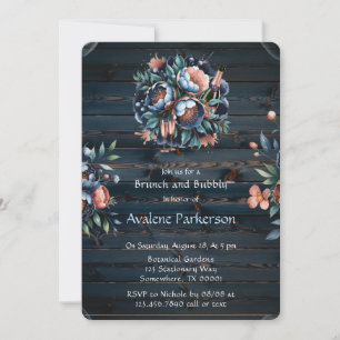 Navy & Copper Peony Wood Brunch and Bubbly Invitation
