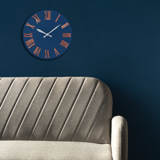 Navy Copper Rose Gold Minimal Metallic Urban Large Large Clock (Navy Copper Rose Gold Minimal Metallic Urban Large Large Clock)