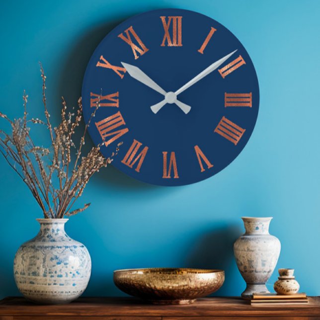 Navy Copper Rose Gold Minimal Metallic Urban Round Clock (Navy Copper Rose Gold Minimal Metallic Urban Round Clock)