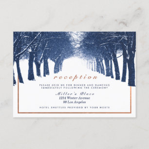Navy Copper Winter Trees Avenue Wedding Reception Enclosure Card