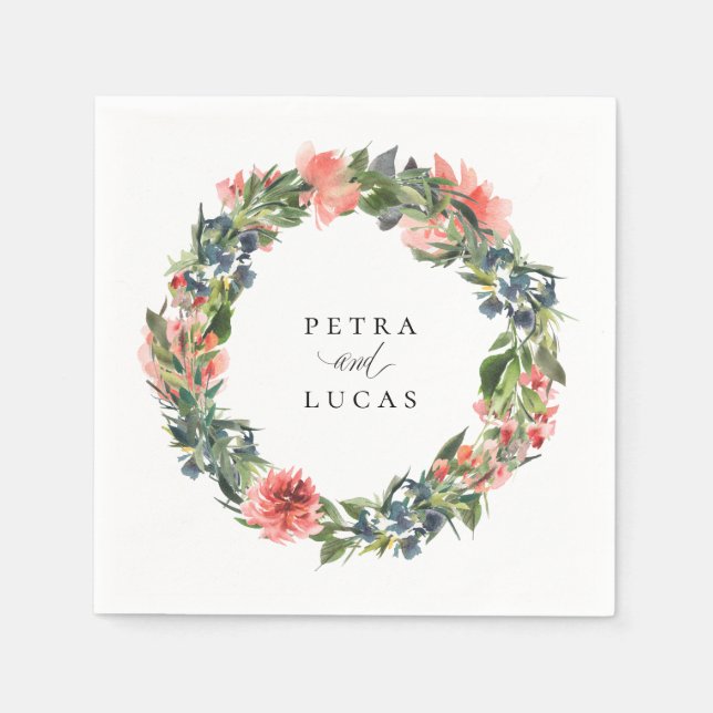 Navy Coral Botanical Personalised Paper Napkins (Front)