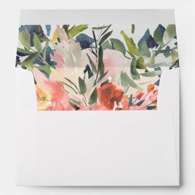 Navy Coral Botanical Return Address Envelope (Back (Bottom))