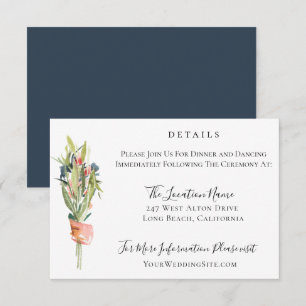 Navy Coral Botanical Wedding Details Invitation
