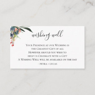 Navy Coral Botanical Wedding Wishing Well Enclosure Card
