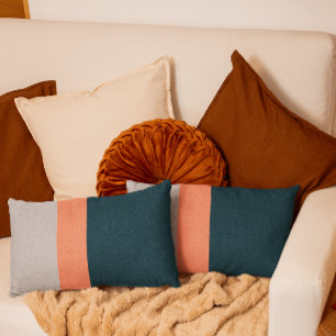 Navy Coral Gray Colorblock Lumbar Cushion