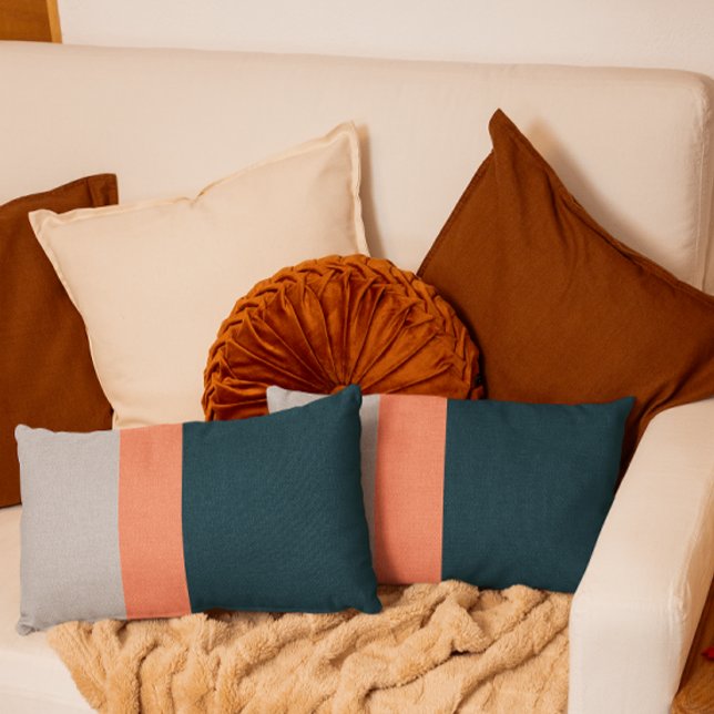 Navy Coral Grey Colorblock Lumbar Cushion (Creator Uploaded)