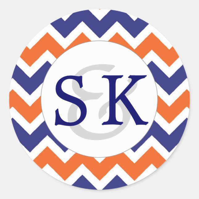 Navy Coral Monogram Wedding envelope seals (Front)