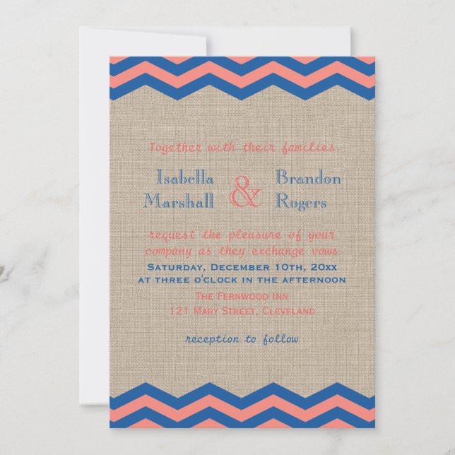 Navy & Coral Nautical Wedding Invitation (Front)