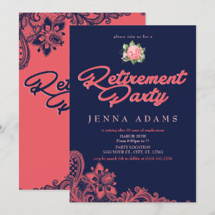 Navy & Coral, Retirement Party Invitations