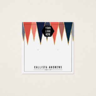 Navy Coral Triangles Geo Logo Earring Display Card