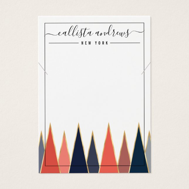 Navy Coral Triangles Geo Necklace Display Card (Front)