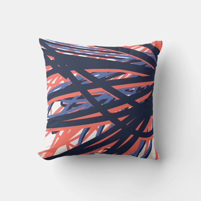 Navy Coral White Abstract Reversible Throw Pillow (Front)