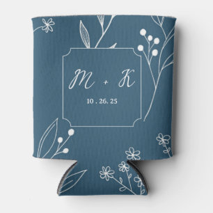Navy Corner Floral Boho Wedding Can Cooler