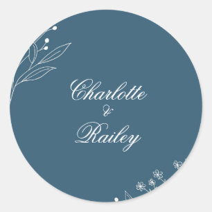 Navy Corner Floral Boho Wedding Classic Round Sticker