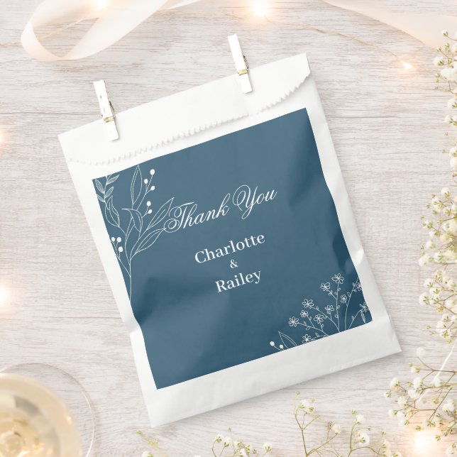 Navy Corner Floral Boho Wedding Favour Bags (Clipped)
